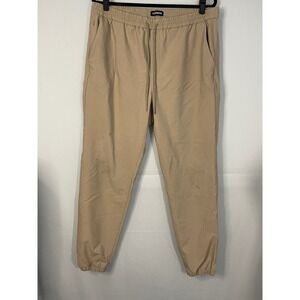 EXPRESS Men Tan Chino Jogger Pants Elastic Waist Drawstring Pockets Size LARGE‎